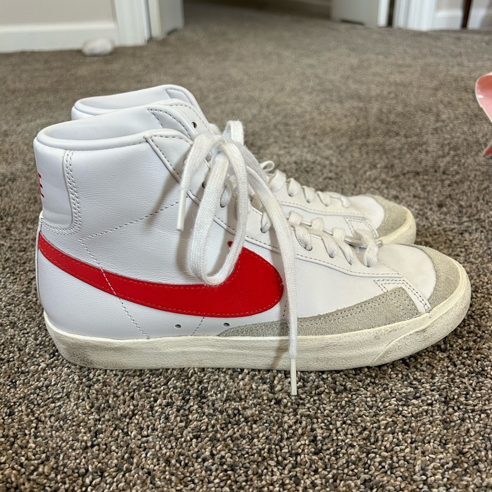 Nike White and Red High-Top Blazer Sneakers